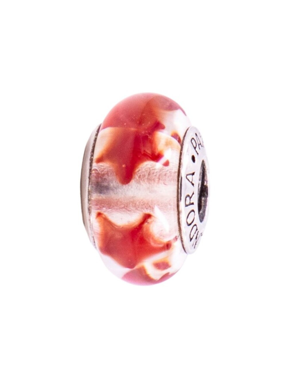 Pandora Retired Maroon Stars Murano Glass Sterling Silver Charm Bead